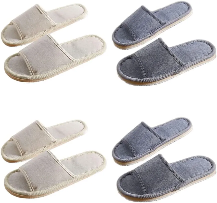 4 Pairs Spa Slippers with Different Sizes, Non Slip Disposable Slippers for Guest, Washable Reusable,Open Toe House Shoes Slide Slipper Women Men, Indoor, Bedroom, Hotel, Bride Slippers