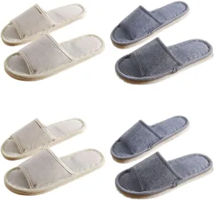 4 Pairs Spa Slippers with Different Sizes, Non Slip Disposable Slippers for Guest, Washable Reusable,Open Toe House Shoes Slide Slipper Women Men, Indoor, Bedroom, Hotel, Bride Slippers