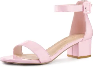 Allegra K Women's Block Low Heels Ankle Strap Sandals