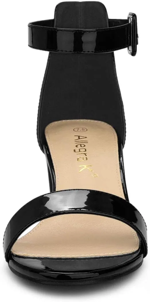 Allegra K Women's Block Low Heels Ankle Strap Sandals