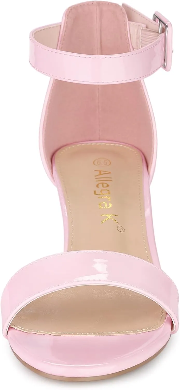 Allegra K Women's Block Low Heels Ankle Strap Sandals