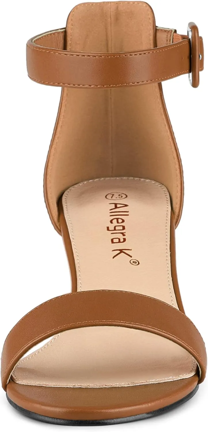 Allegra K Women's Block Low Heels Ankle Strap Sandals