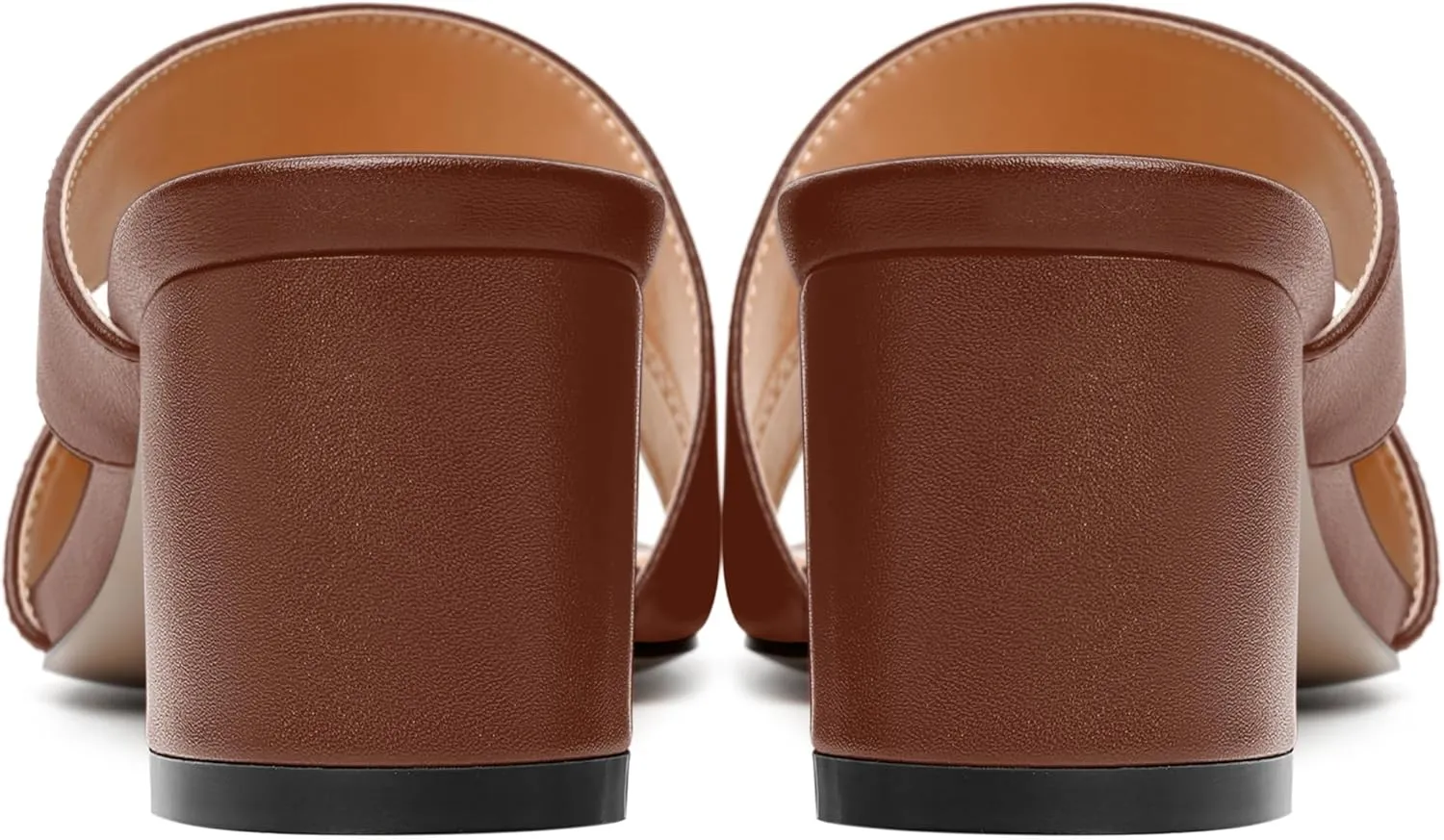 AMBELIGHT Womens Square Toe Slip On Solid Dress Matte Night Club Chunky Low Heel Sandals 2 Inch
