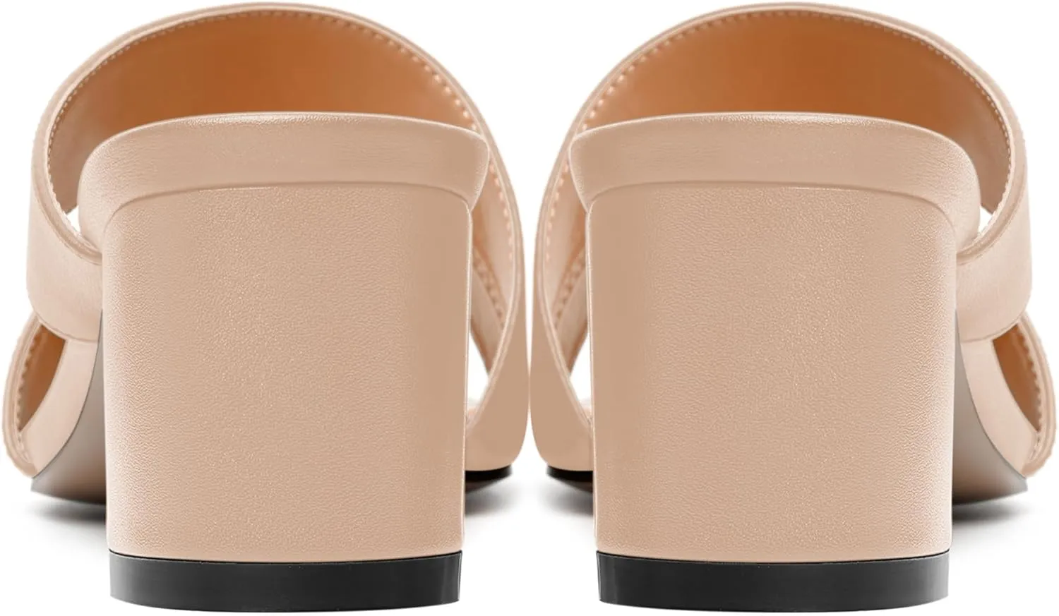AMBELIGHT Womens Square Toe Slip On Solid Dress Matte Night Club Chunky Low Heel Sandals 2 Inch