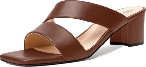 AMBELIGHT Womens Square Toe Slip On Solid Dress Matte Night Club Chunky Low Heel Sandals 2 Inch