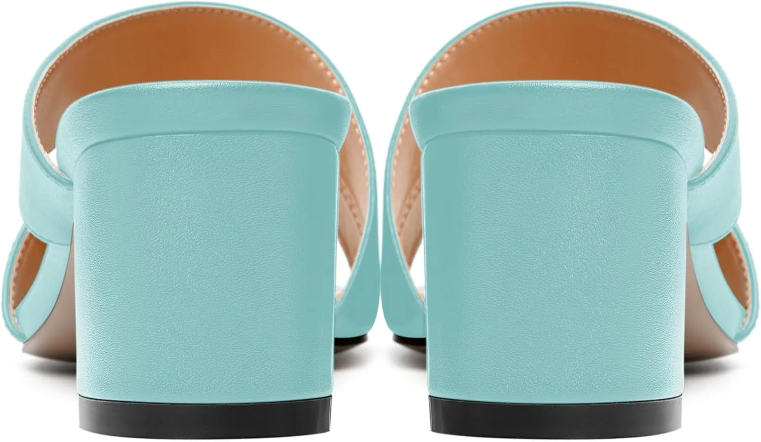 AMBELIGHT Womens Square Toe Slip On Solid Dress Matte Night Club Chunky Low Heel Sandals 2 Inch