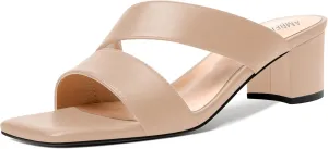 AMBELIGHT Womens Square Toe Slip On Solid Dress Matte Night Club Chunky Low Heel Sandals 2 Inch