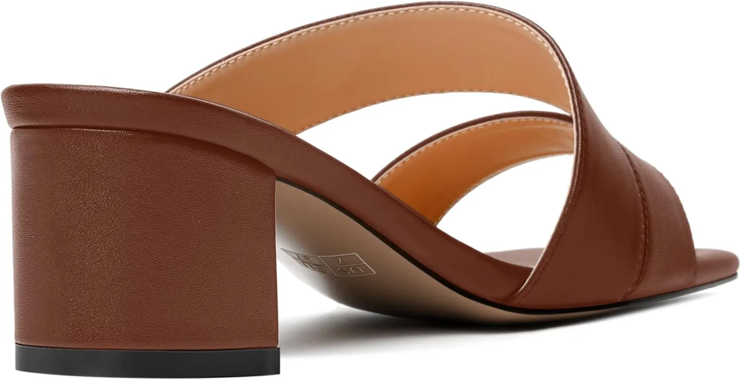 AMBELIGHT Womens Square Toe Slip On Solid Dress Matte Night Club Chunky Low Heel Sandals 2 Inch