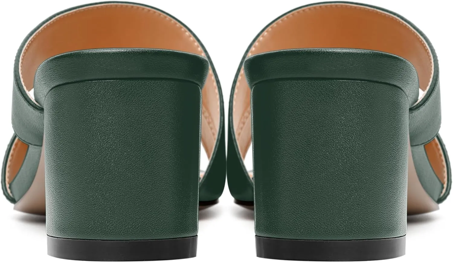 AMBELIGHT Womens Square Toe Slip On Solid Dress Matte Night Club Chunky Low Heel Sandals 2 Inch