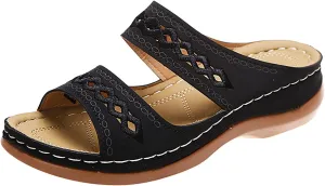 Arch Support Sandals Women's Black Flip Flops Beach Non Slip Sandal Ankle Strap Comfortable Dressy Wedge Arch Support Wedge Shoes for Woman Comfortable Platform Sandalia Ortopedica De Mujer