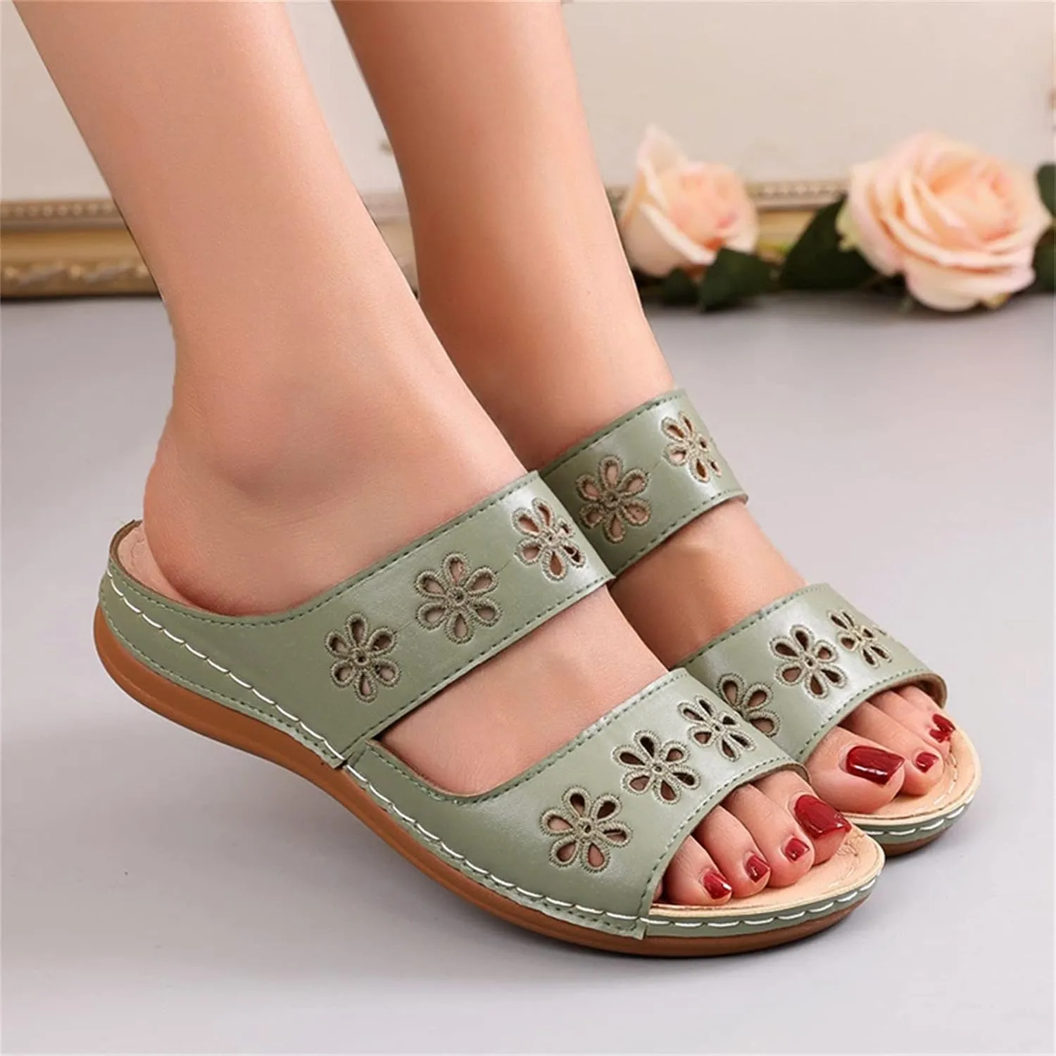 Arch Support Sandals Women's Dressy Flip Flops Beach with Flowers Sandal Comfortable Dressy Wedge Arch Support Wedge Shoes for Women Comfortable Platform Shoe Orthopedic Woman