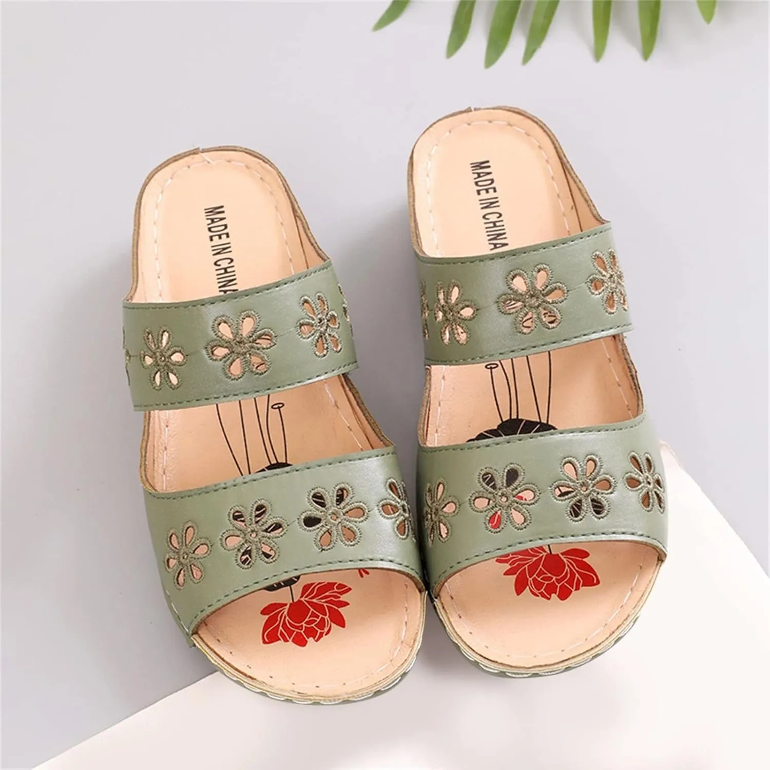Arch Support Sandals Women's Dressy Flip Flops Beach with Flowers Sandal Comfortable Dressy Wedge Arch Support Wedge Shoes for Women Comfortable Platform Shoe Orthopedic Woman