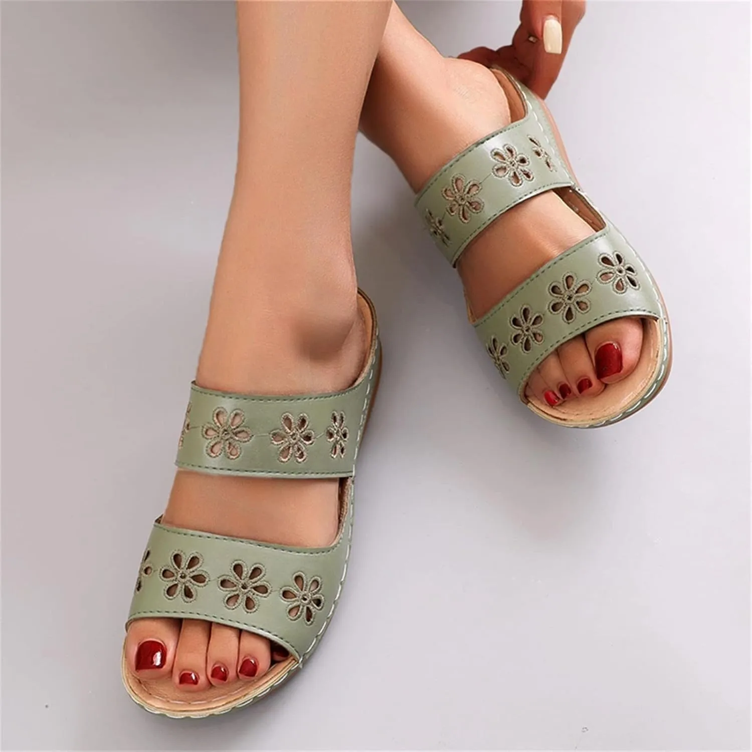 Arch Support Sandals Women's Dressy Flip Flops Beach with Flowers Sandal Comfortable Dressy Wedge Arch Support Wedge Shoes for Women Comfortable Platform Shoe Orthopedic Woman