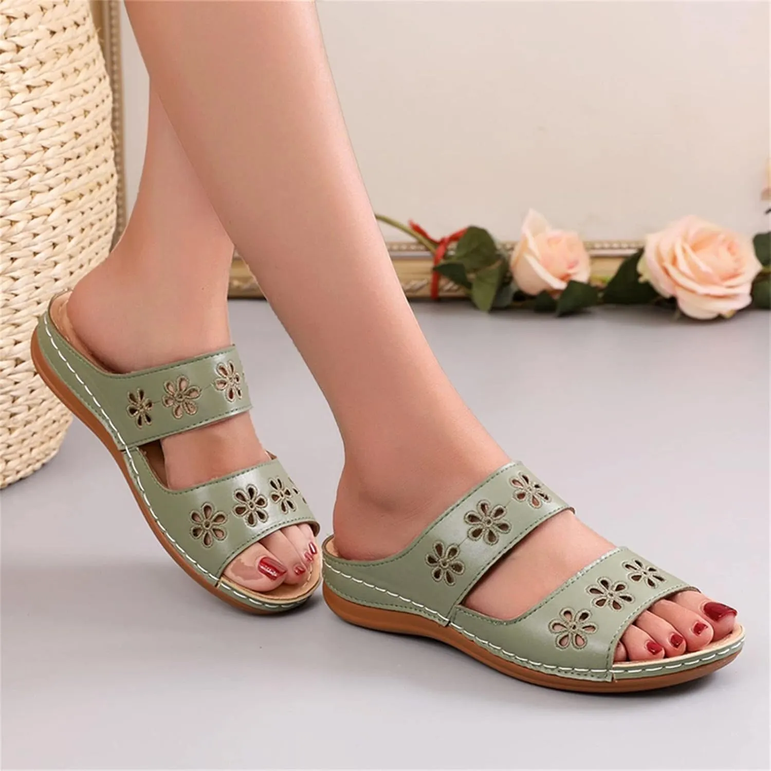 Arch Support Sandals Women's Dressy Flip Flops Beach with Flowers Sandal Comfortable Dressy Wedge Arch Support Wedge Shoes for Women Comfortable Platform Shoe Orthopedic Woman