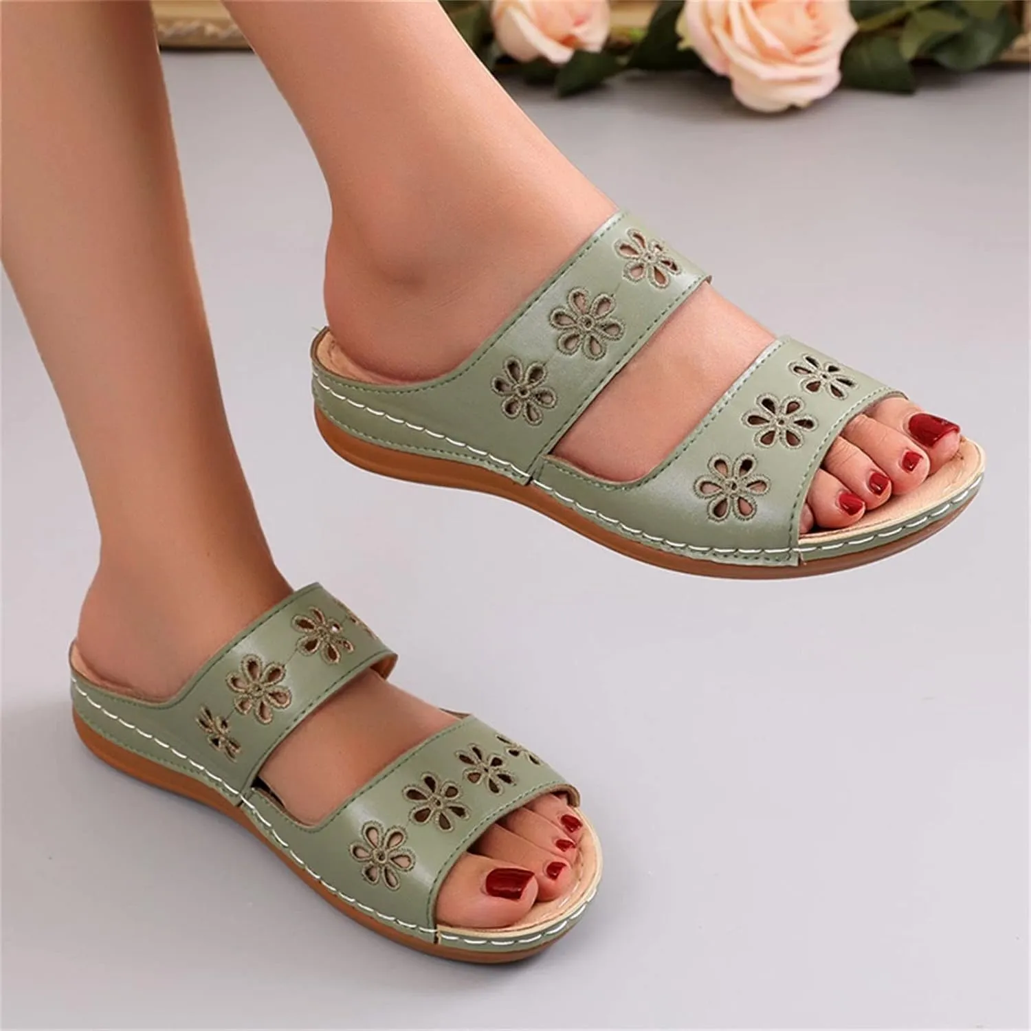 Arch Support Sandals Women's Dressy Flip Flops Beach with Flowers Sandal Comfortable Dressy Wedge Arch Support Wedge Shoes for Women Comfortable Platform Shoe Orthopedic Woman