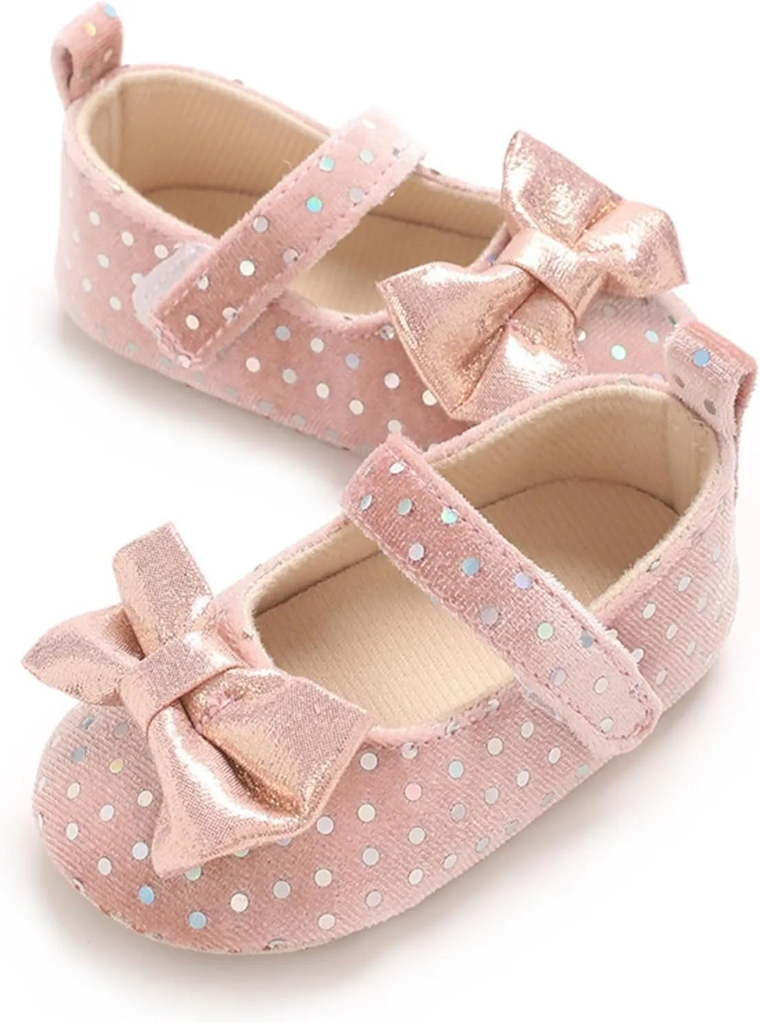 Baby Girls Dot Glitter Sandals Canvas Bow Strap Ankle Shoes Closed Toe Lightweight Indoor Soft Sandals for Newborn