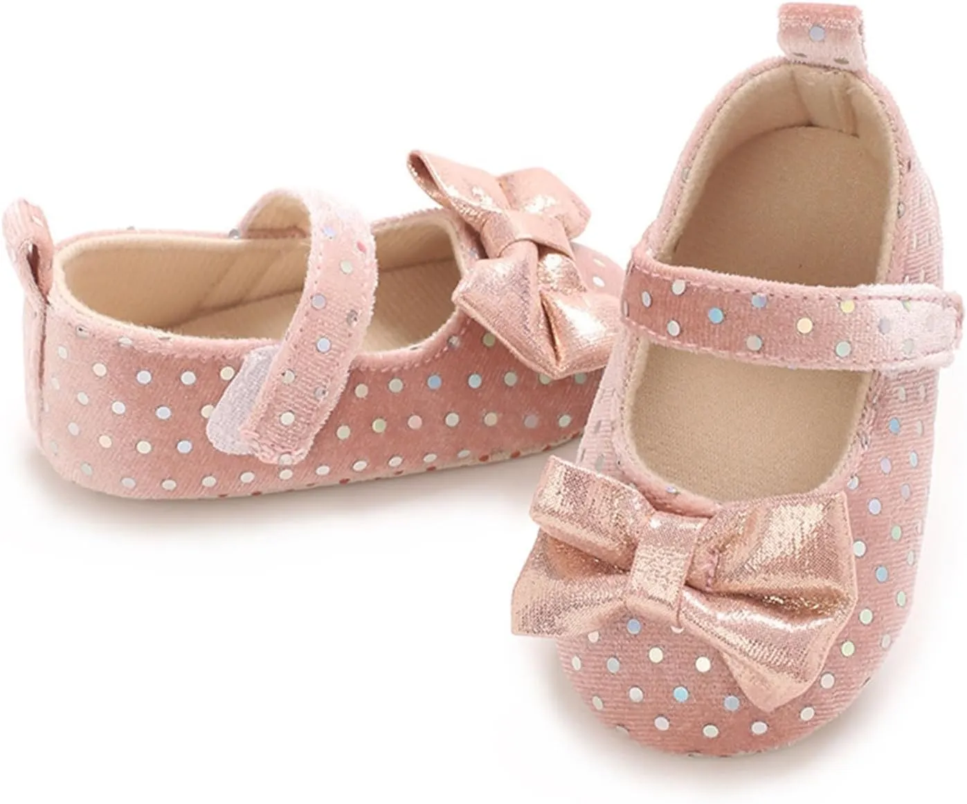 Baby Girls Dot Glitter Sandals Canvas Bow Strap Ankle Shoes Closed Toe Lightweight Indoor Soft Sandals for Newborn