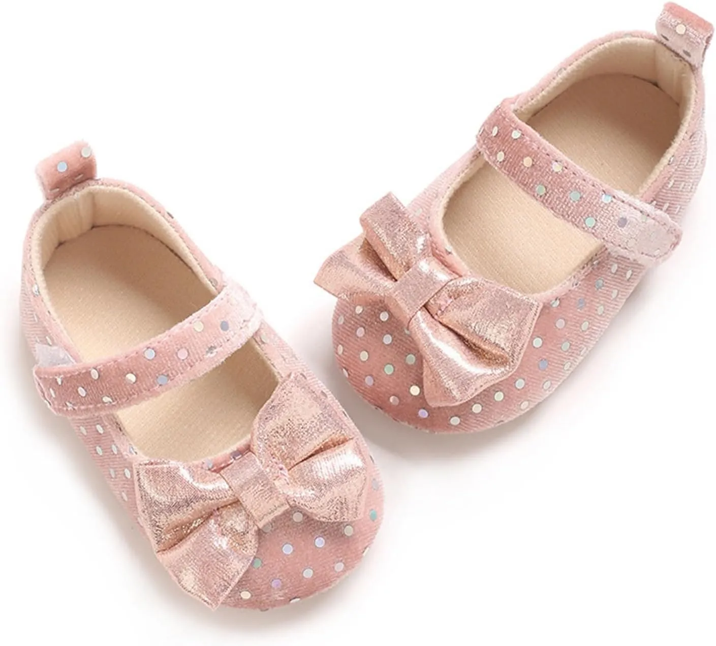 Baby Girls Dot Glitter Sandals Canvas Bow Strap Ankle Shoes Closed Toe Lightweight Indoor Soft Sandals for Newborn