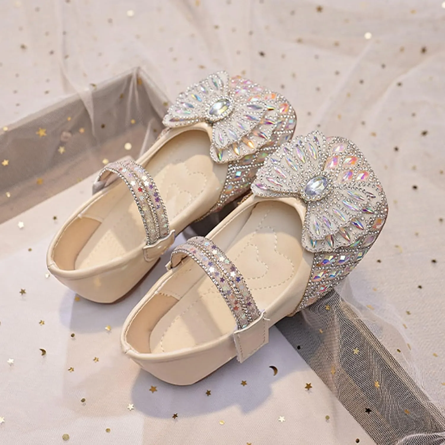 Baby Infant Girls Bow Sequins Ankle Sandals Wedding Birthday Formal Fancy Closed Toe Strap Glitter Shoes for Newborn