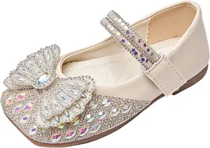 Baby Infant Girls Bow Sequins Ankle Sandals Wedding Birthday Formal Fancy Closed Toe Strap Glitter Shoes for Newborn