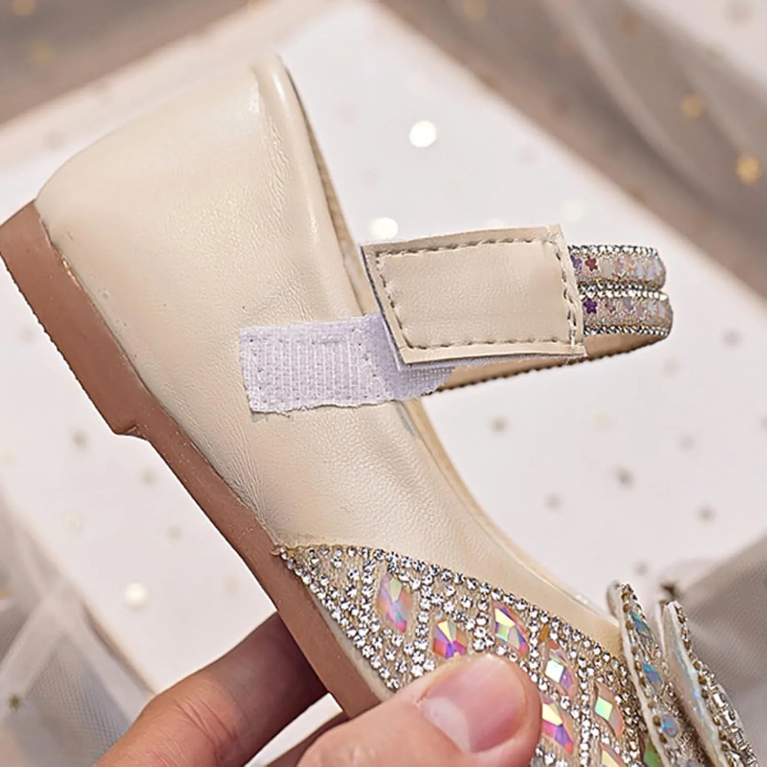 Baby Infant Girls Bow Sequins Ankle Sandals Wedding Birthday Formal Fancy Closed Toe Strap Glitter Shoes for Newborn