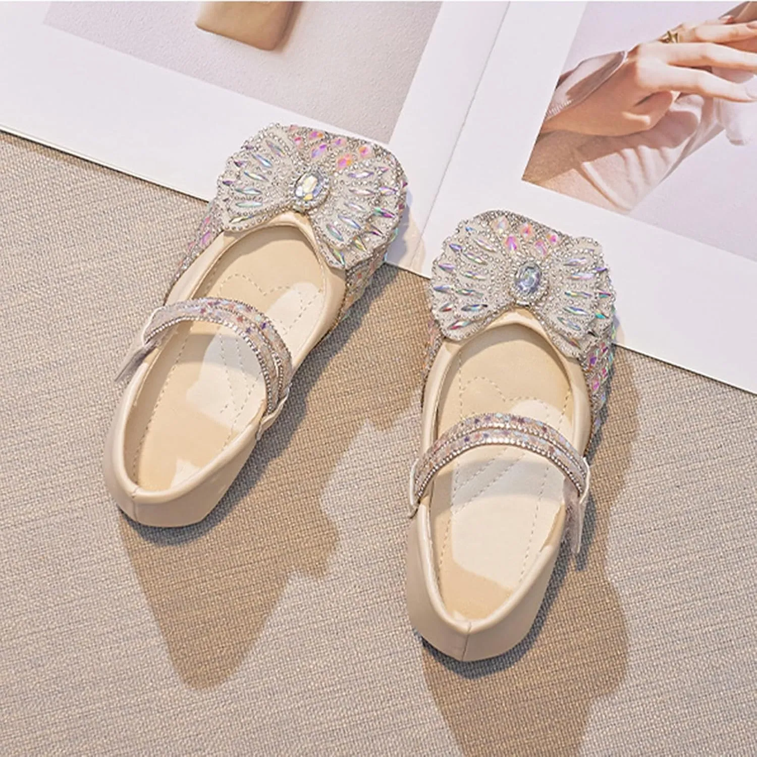 Baby Infant Girls Bow Sequins Ankle Sandals Wedding Birthday Formal Fancy Closed Toe Strap Glitter Shoes for Newborn