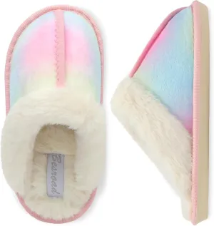 Besroad Kids Fluffy Soft Wide House Summer Slippers Lightweight Fuzzy Slides Bedroom Fur Slippers for Girls Boys Gradient Pink Little Kid 11-11.5