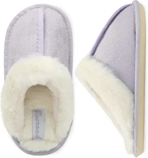 Besroad Kids Furry Slides Girls Boys House Slippers Fluffy Bedroom Shoes Cozy Memory Foam Plush Slippers Light Purple Big Kid 1-2
