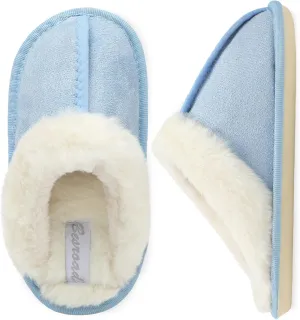 Besroad Kids Girls Boys Furry Slides House Slippers Fuzzy Fluffy Bedroom Slippers Slip On Cozy Memory Foam Slides Light Blue Big Kid 1-2