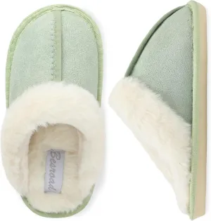 Besroad Kids Girls Boys Plush Fuzzy House Slippers Fur Furry Slide Sandals Memory Foam Bedroom Slippers Indoor Outdoor Light Green Big Kid 4-5