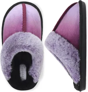 Besroad Kids Memory Foam Slippers Fuzzy Warm Fur House Slides Furry Home Indoor Outdoor Slippers for Girls Boys Gradient Viole Big Kid 1-2
