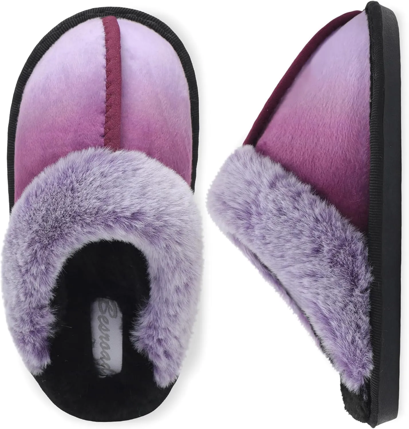 Besroad Kids Memory Foam Slippers Fuzzy Warm Fur House Slides Furry Home Indoor Outdoor Slippers for Girls Boys Gradient Viole Big Kid 1-2