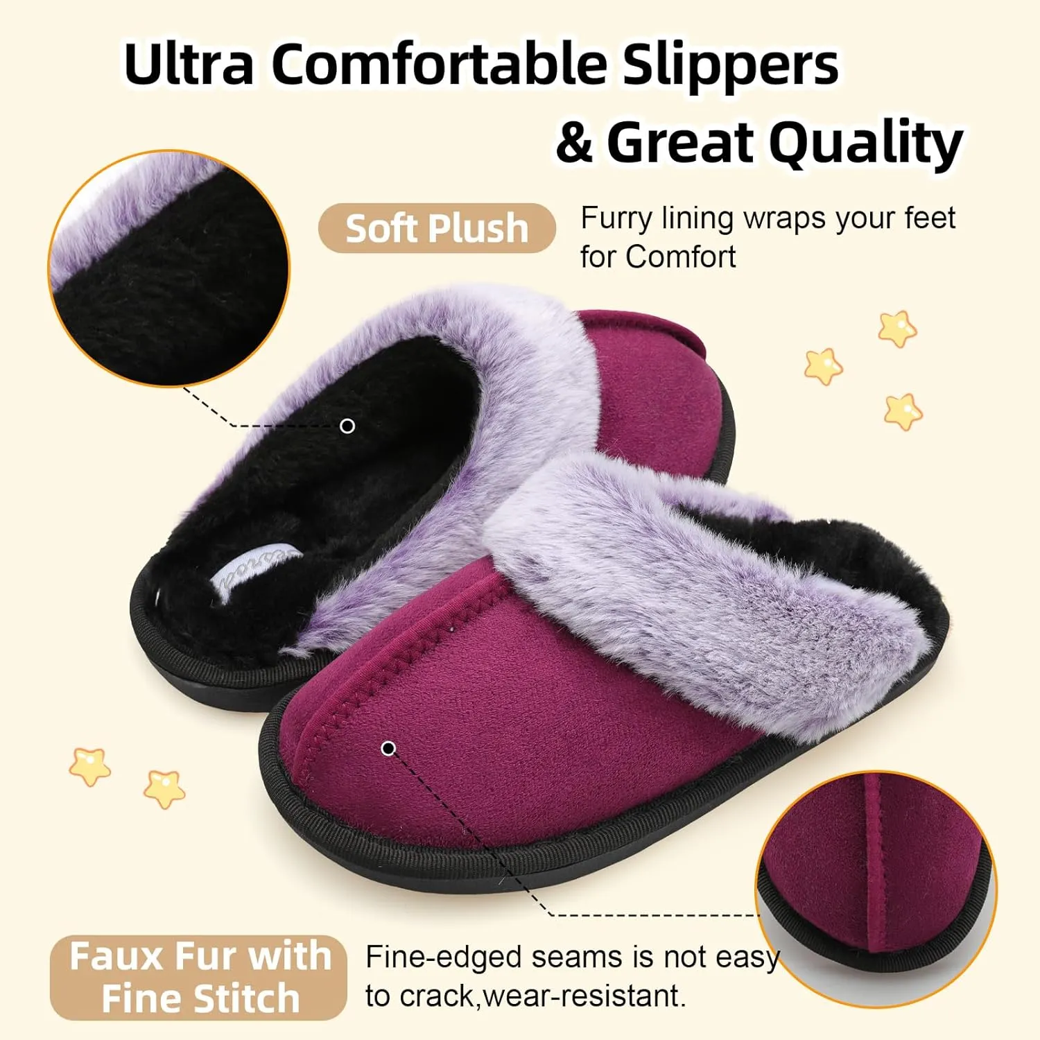 Besroad Kids Slippers Girls Boys Fuzzy House Slippers Warm Memory Foam House Shoes Soft Plush Bedroom Slippers Slides Indoor Outdoor
