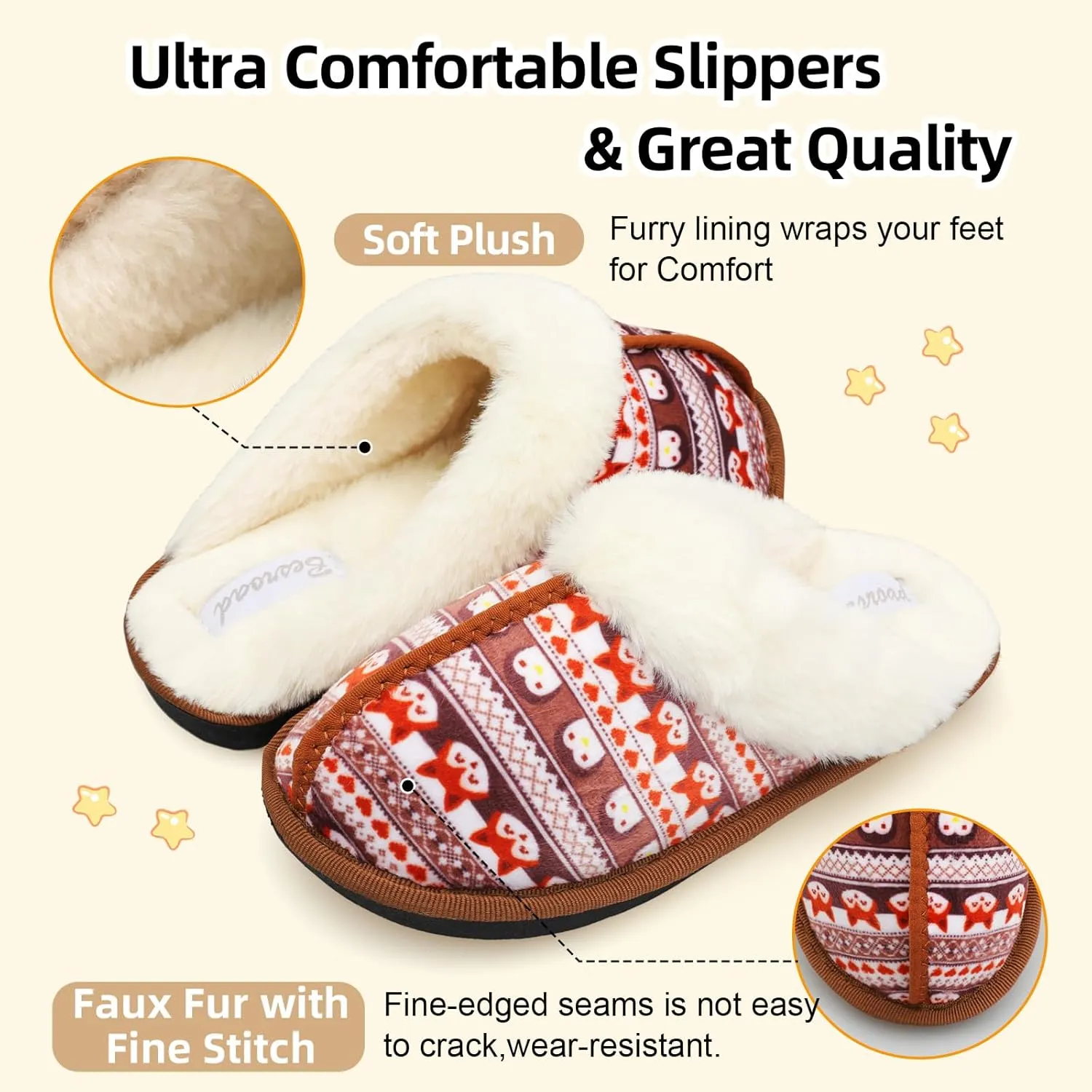 Besroad Kids Slippers Girls Boys Fuzzy House Slippers Warm Memory Foam House Shoes Soft Plush Bedroom Slippers Slides Indoor Outdoor