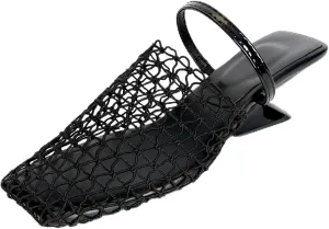 Black Square Open Toe Sandals for Women - Low Kitten Heels - Slip On Mesh Design - 2025 New Dressy Party Sandals