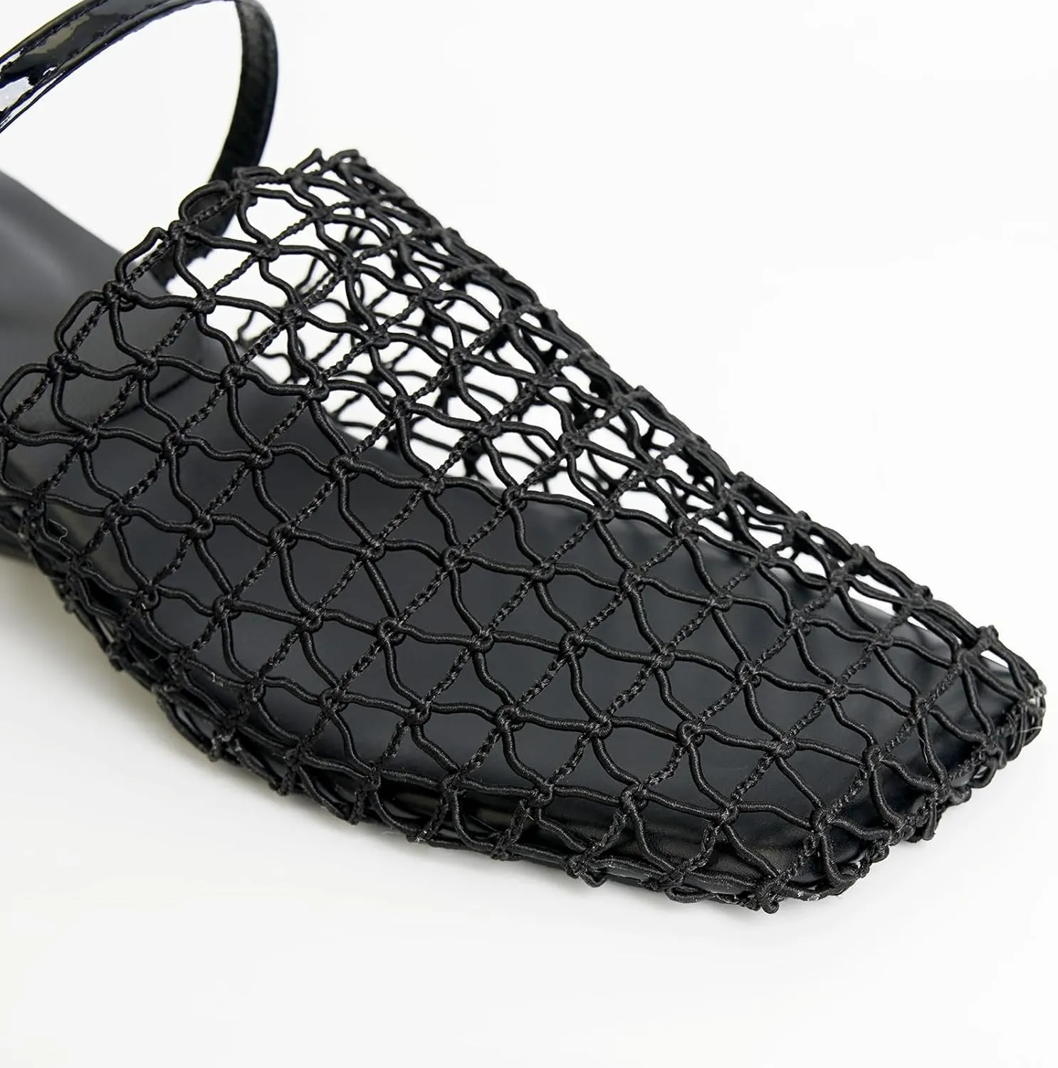 Black Square Open Toe Sandals for Women - Low Kitten Heels - Slip On Mesh Design - 2025 New Dressy Party Sandals
