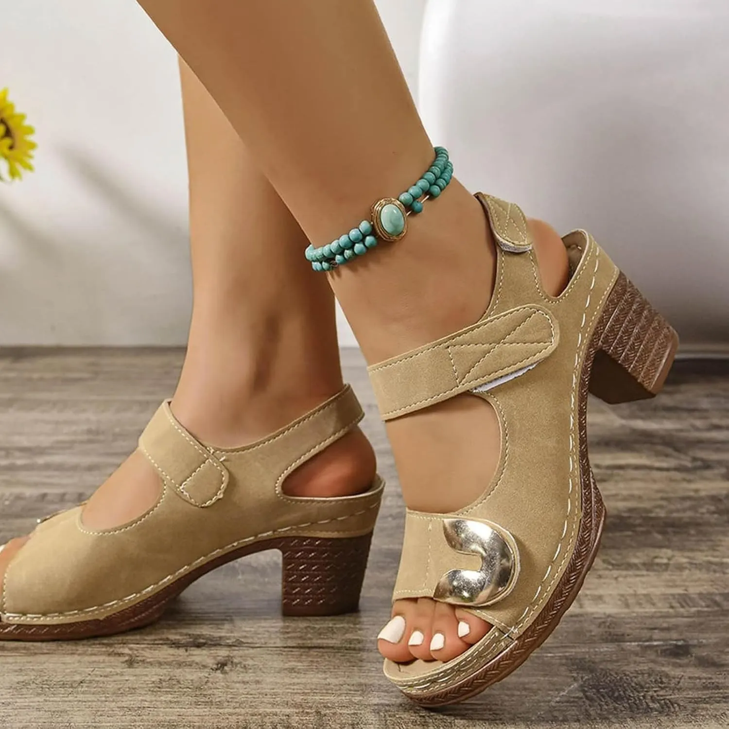 Chunky Block Heeled Sandals for Women Dressy Arch Support Ankle Strap Wedge Sandals Summer Open Toe Sandal Hollow Out Open Toe Low Heel Breathable Shoes Vacation Beach Shoes
