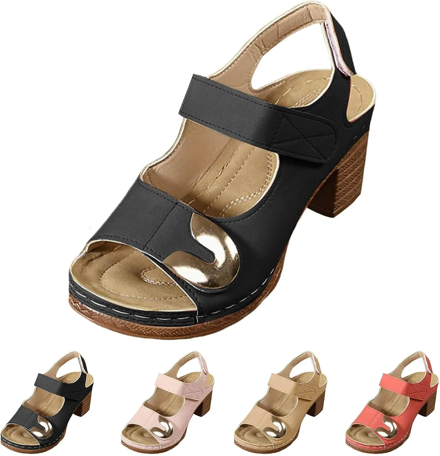 Chunky Block Heeled Sandals for Women Dressy Arch Support Ankle Strap Wedge Sandals Summer Open Toe Sandal Hollow Out Open Toe Low Heel Breathable Shoes Vacation Beach Shoes
