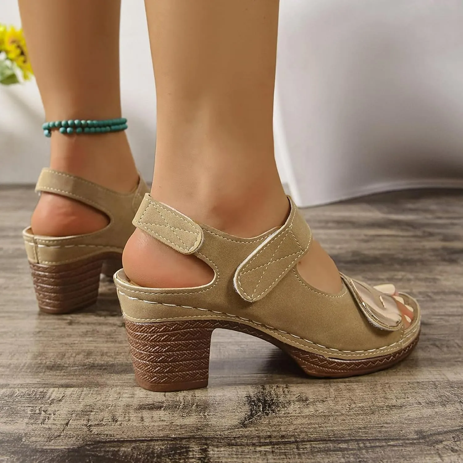 Chunky Block Heeled Sandals for Women Dressy Arch Support Ankle Strap Wedge Sandals Summer Open Toe Sandal Hollow Out Open Toe Low Heel Breathable Shoes Vacation Beach Shoes