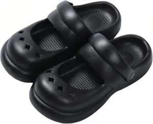 Cloud Double Strap Clogs Comfort Sandals Mary and Jane Flat Slides Cushion Platform Lightweight Waterproof Anti-Skid Soft EVA Shoes Summer Essentials for Women and Girls Cozy Bathroom Shower Pool Beach Indoor and Outdoor