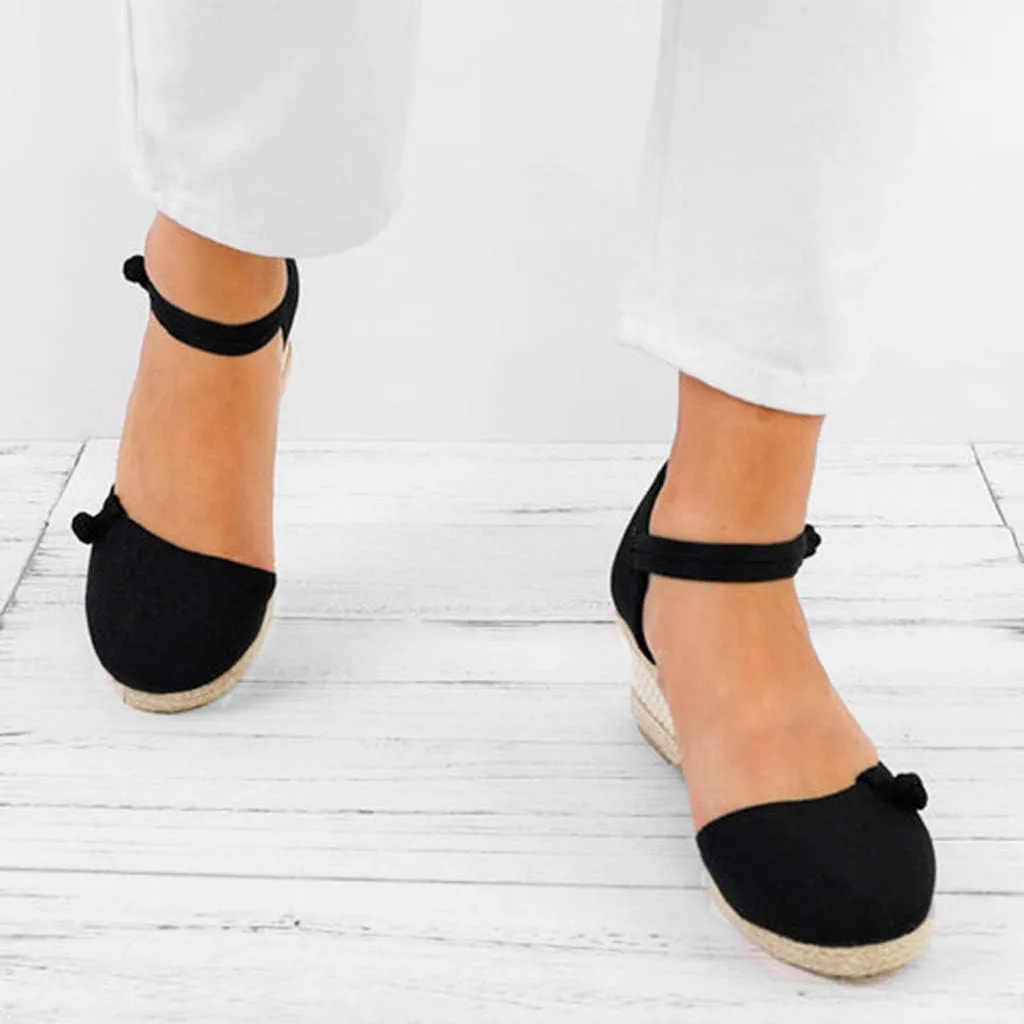 CsgrFagr Women Ladies Retro Linen Canvas Wedge Round Toe Casual Sandals Singles Shoes Womens Platform Wedges Sandals (Black, 6.5)