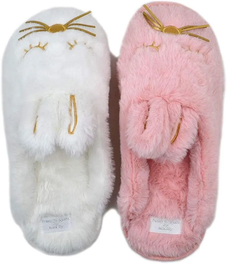 Cute Bunny Fuzzy Slippers |Warm Animal Memory Foam Rabbit Plush |Women Indoor Outdoor Bedroom Slippers