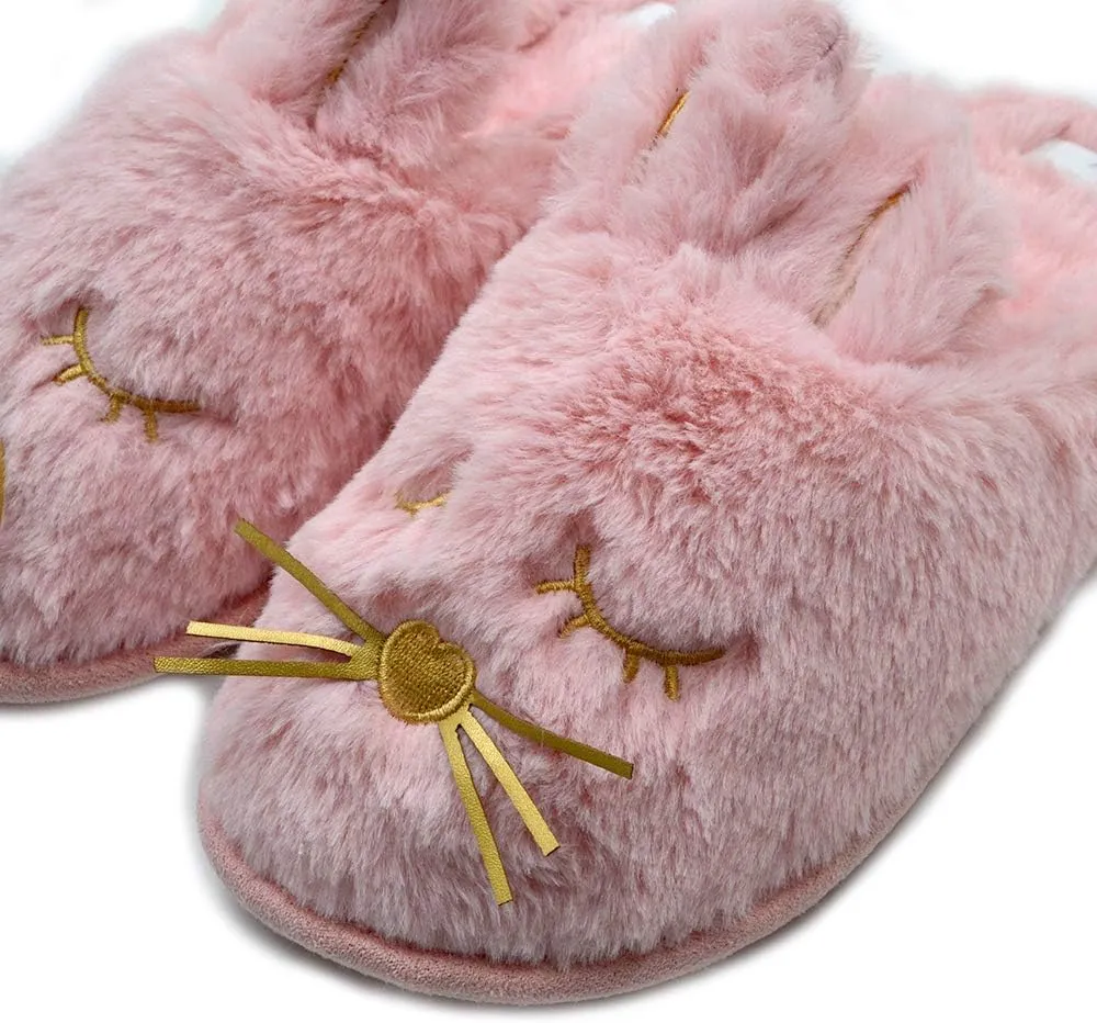 Cute Bunny Fuzzy Slippers |Warm Animal Memory Foam Rabbit Plush |Women Indoor Outdoor Bedroom Slippers
