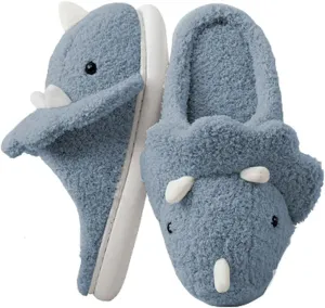Dinosaur Women Men Plush Animal House Slippers Triceratops Cartoon Winter Slippers 2024