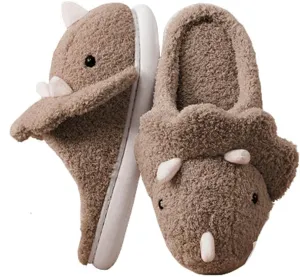 Dinosaur Women Men Plush Animal House Slippers Triceratops Cartoon Winter Slippers 2024