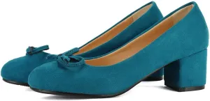 DINTAHA Bow Tie Low Chunky Block Heel Pumps Round Toe Office Dress Shoes for Women