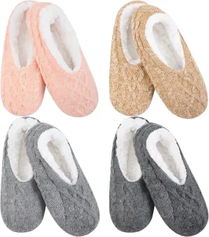 Eurzom 4 Pairs Fuzzy Soft Sole Slippers for Women Indoor House Slippers with Non Slip Bottoms for Winter Cozy Gift