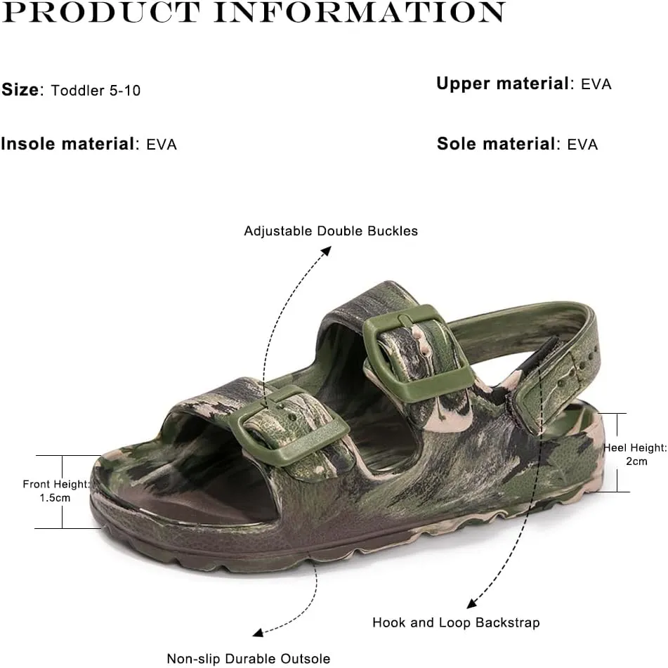 FUNKYMONKEY Unisex-Child Slides Double Buckle Adjustable EVA Flat Sandals for Boys Girls