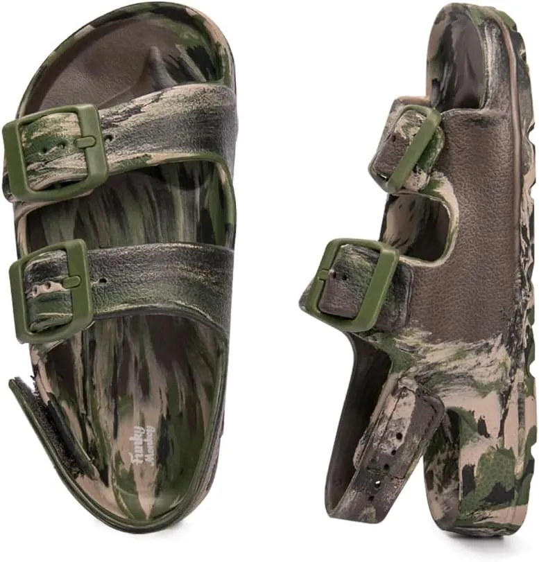 FUNKYMONKEY Unisex-Child Slides Double Buckle Adjustable EVA Flat Sandals for Boys Girls