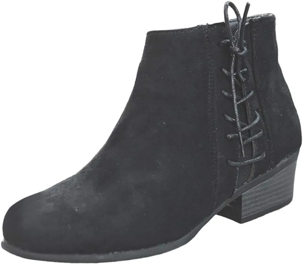Gibobby Ankle Boots for Women Low Heel,Ankle Booties Round Toe Faux Stacked Chunky Heel Side Lace Up Short Winter Booties